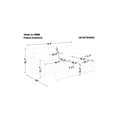 77 Inch Reversible Sectional Storage Sleeper Sofa Bed, L-Shape 2 Seat Sectional Chaise With Storage, Skin-Feeling Velvet Fabric, Light Grey Color For Living Room Furniture