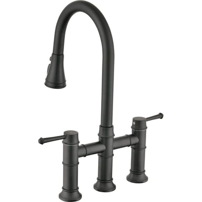 Double Handle Bridge Kitchen Faucet With Pull-Down Spray Head