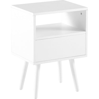 15.75" Rattan End table with drawer and solid wood legs, Modern nightstand, side table for living roon, bedroom, white