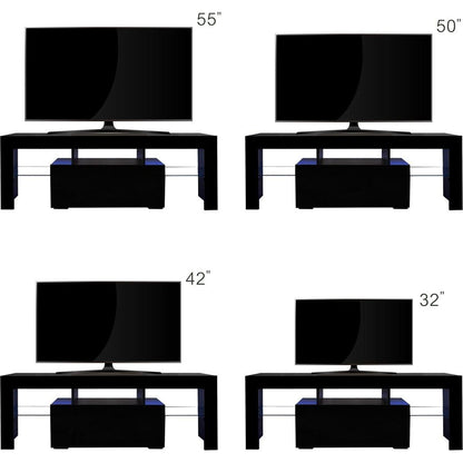 Black TV Stand with LED RGB Lights, Flat Screen TV Cabinet, Gaming Consoles - in Lounge Room, Living Room and Bedroom (Black)