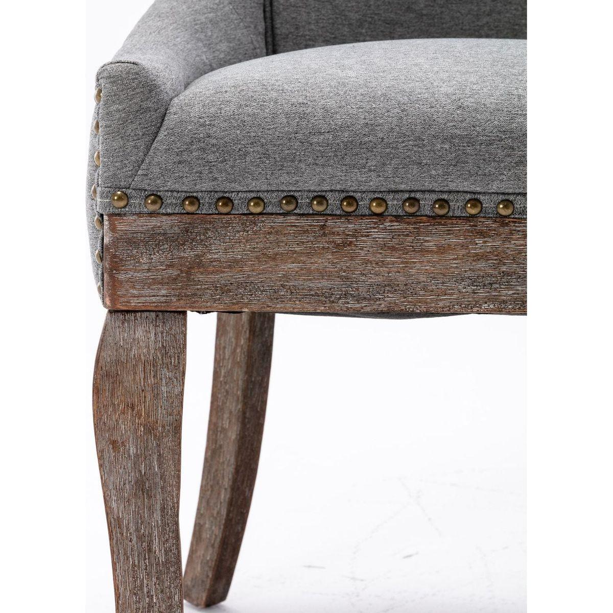 Ultra Side Dining Chair, Thickened fabric chairs with neutrally toned solid wood legs, Bronze nail head, Set of 2, Gray