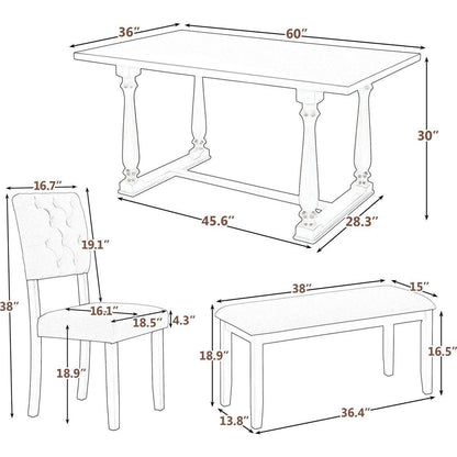 6-Piece Dining Table and Chair Set with Special-shaped Legs and Foam-covered Seat Backs&Cushions for Dining Room (Espresso)