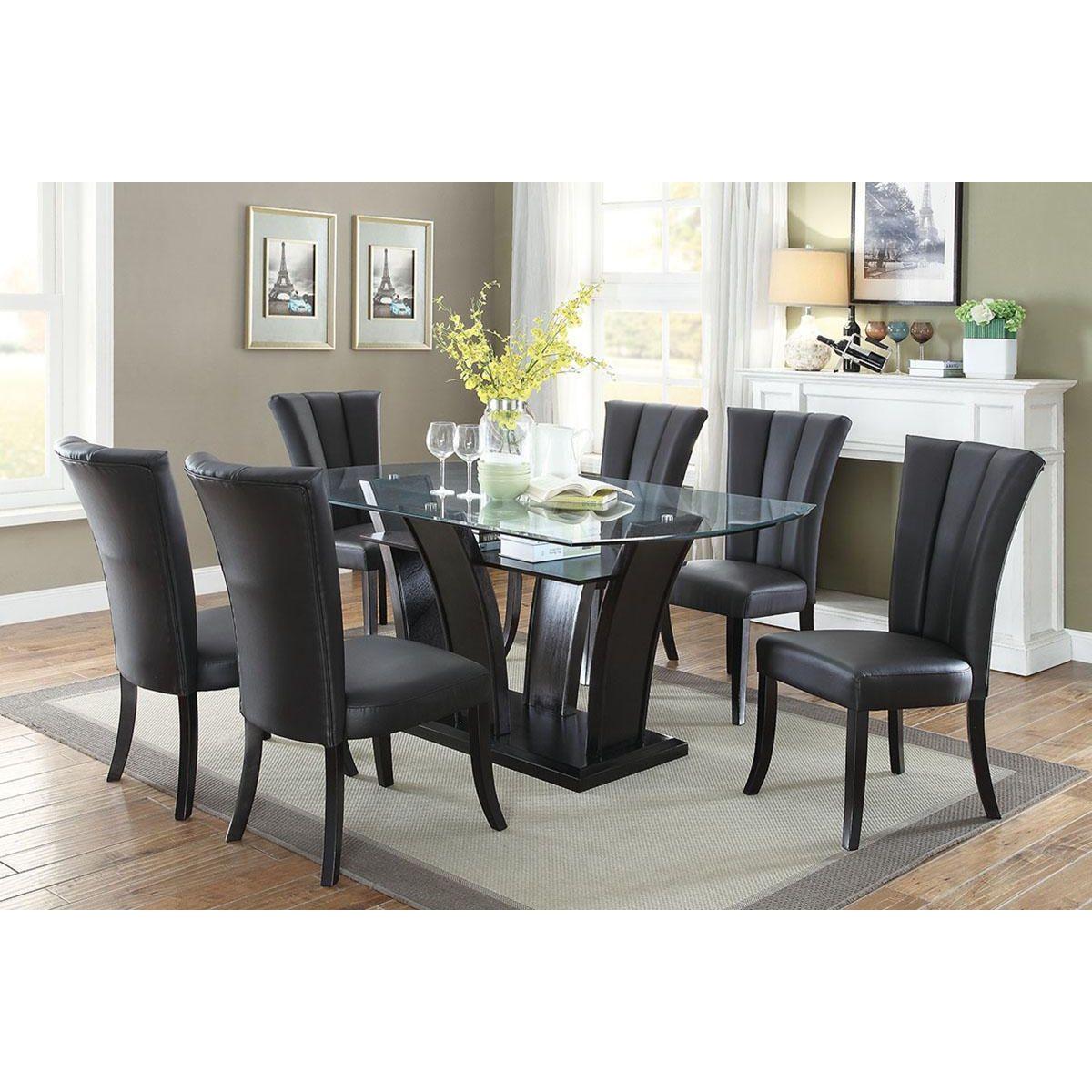 Black Faux Leather Upholstered Lines back Set of 2pc Chairs Dining Room Wide Flair back Chair