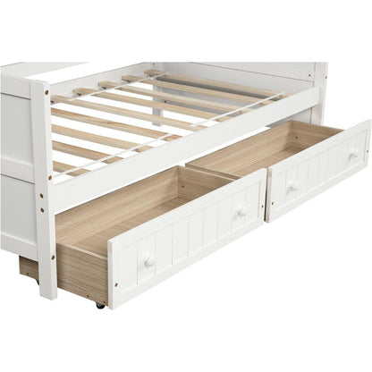 Twin Wooden Daybed with 2 drawers, Sofa Bed for Bedroom Living Room, No Box Spring Needed, White