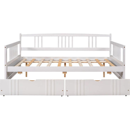 Full Size Daybed Wood Bed with Two Drawers, White - Streamdale Furniture
