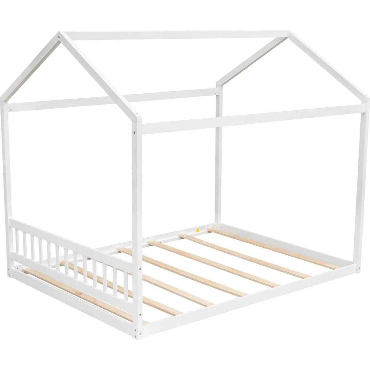 Queen Size Wooden House Bed with Headboard, White - Streamdale Furniture