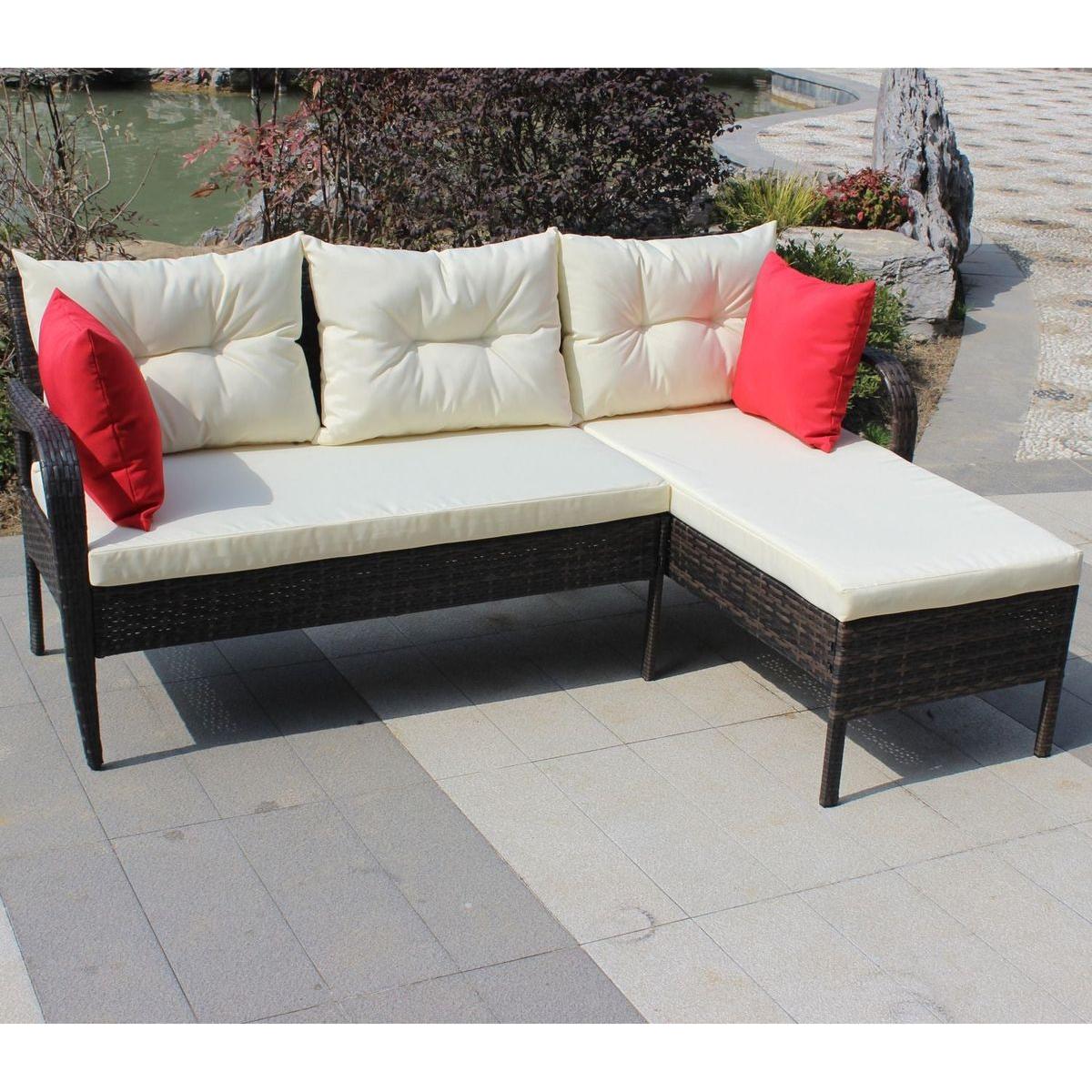 Outdoor patio Furniture sets 2 piece Conversation set wicker Ratten Sectional Sofa With Seat Cushions (Beige Cushion)