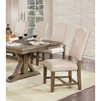 Rustic Classic 2pcs Dining Chairs Beige Fabric Upholstered Cushion Side Chairs Nailhead Trim Kitchen Dining Room Solid wood Light Oak