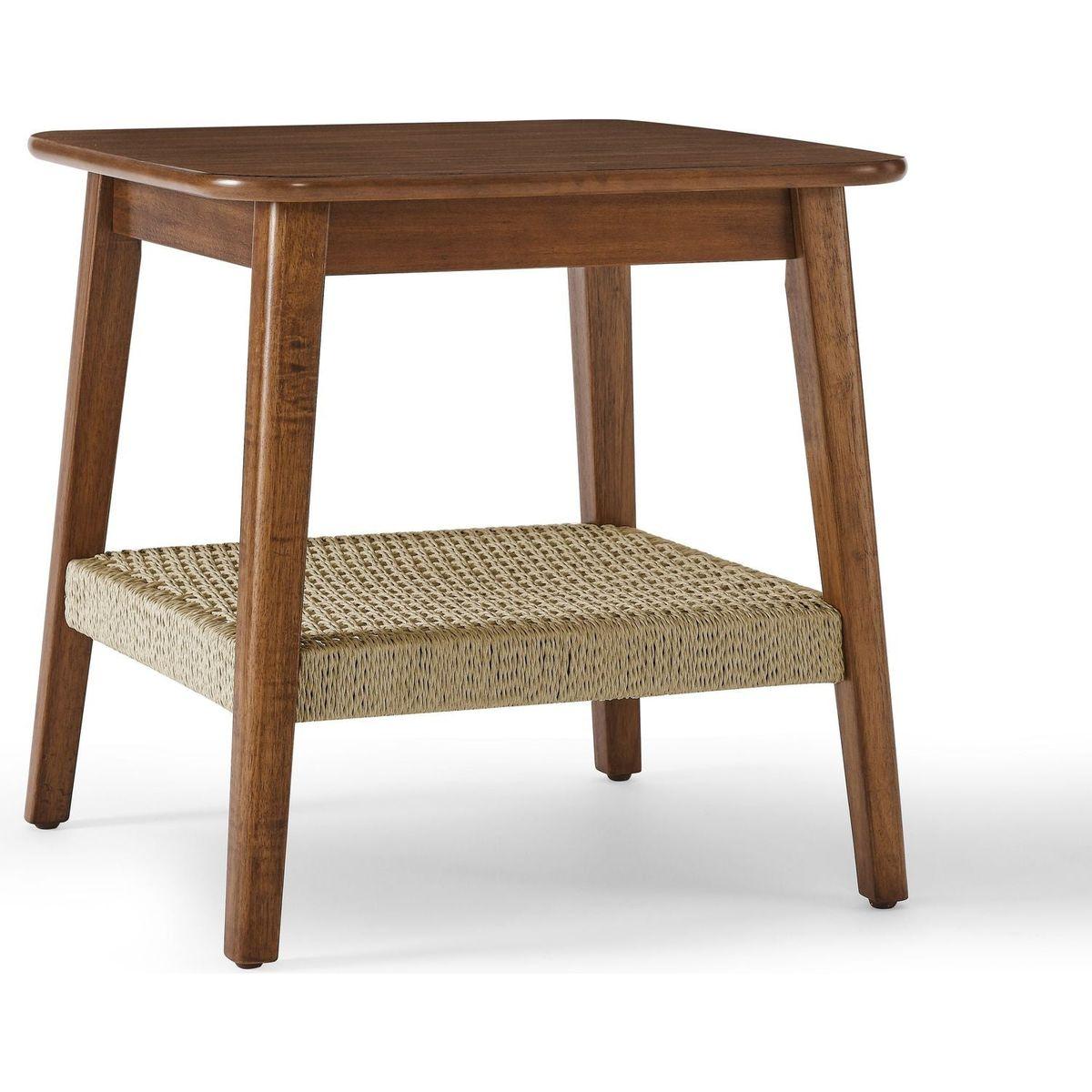 23" Mid-Century Side Table with Woven Shelf, Boho Side Table with Storage, Bedside Tables, Small Side Table for Living Room Couch Bedroom Patio Home Office - Streamdale Furniture