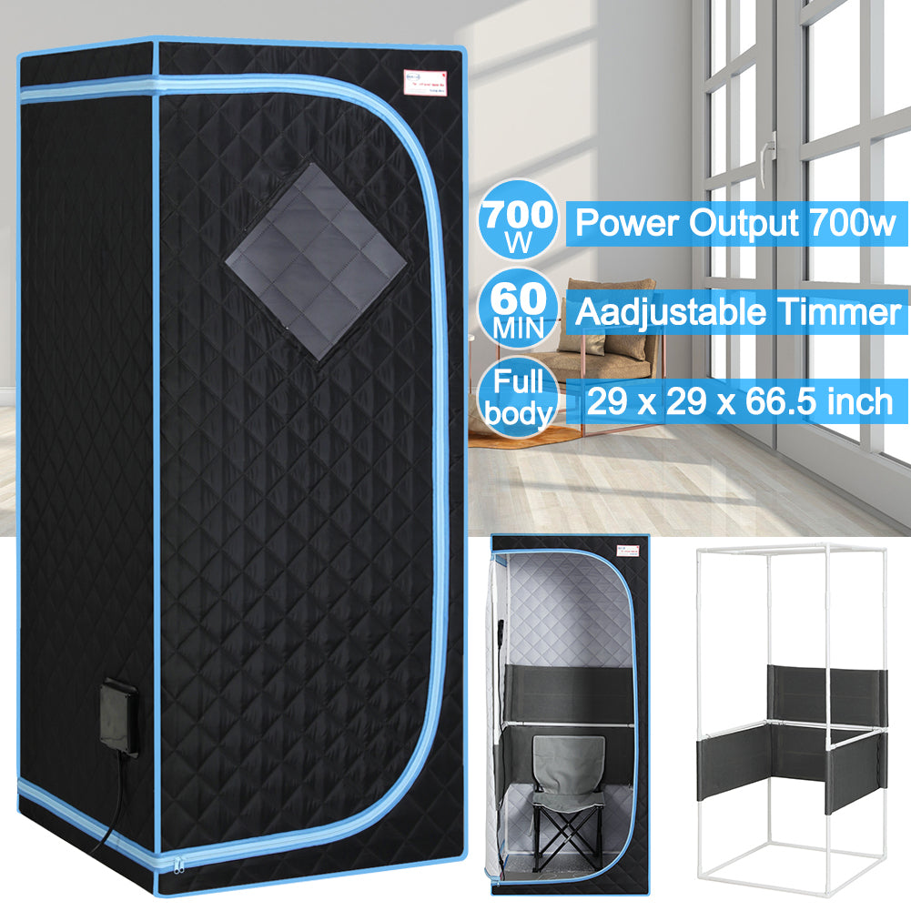 Portable Full Size Black Infrared Sauna tent Personal Home Spa, with Infrared Panels, Heating Foot Pad, Controller, Foldable Chair, Reading light.Easy to Install.Fast heating, with FCC Certification.