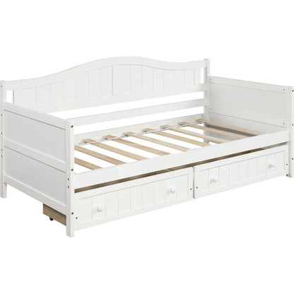 Twin Wooden Daybed with 2 drawers, Sofa Bed for Bedroom Living Room, No Box Spring Needed, White