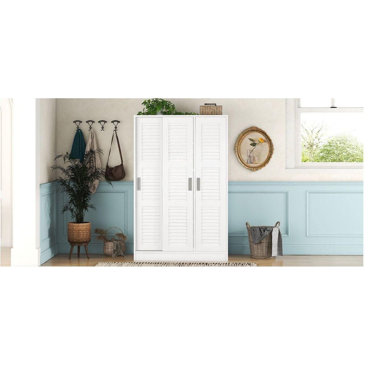 3-Door Shutter Wardrobe with shelves, White