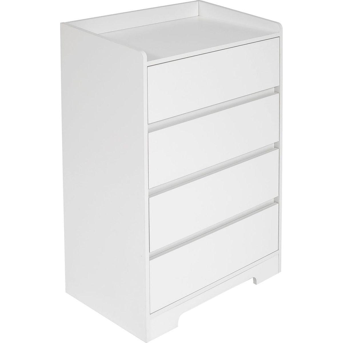 4 Drawer Dresser, Chest of Drawers Without Handle, White Dresser for Bedroom 100% Waterproof, Modern Wooden Cabinet with Sturdy Frame for Living Room, Entryway, Bedroom, Hallway, Office