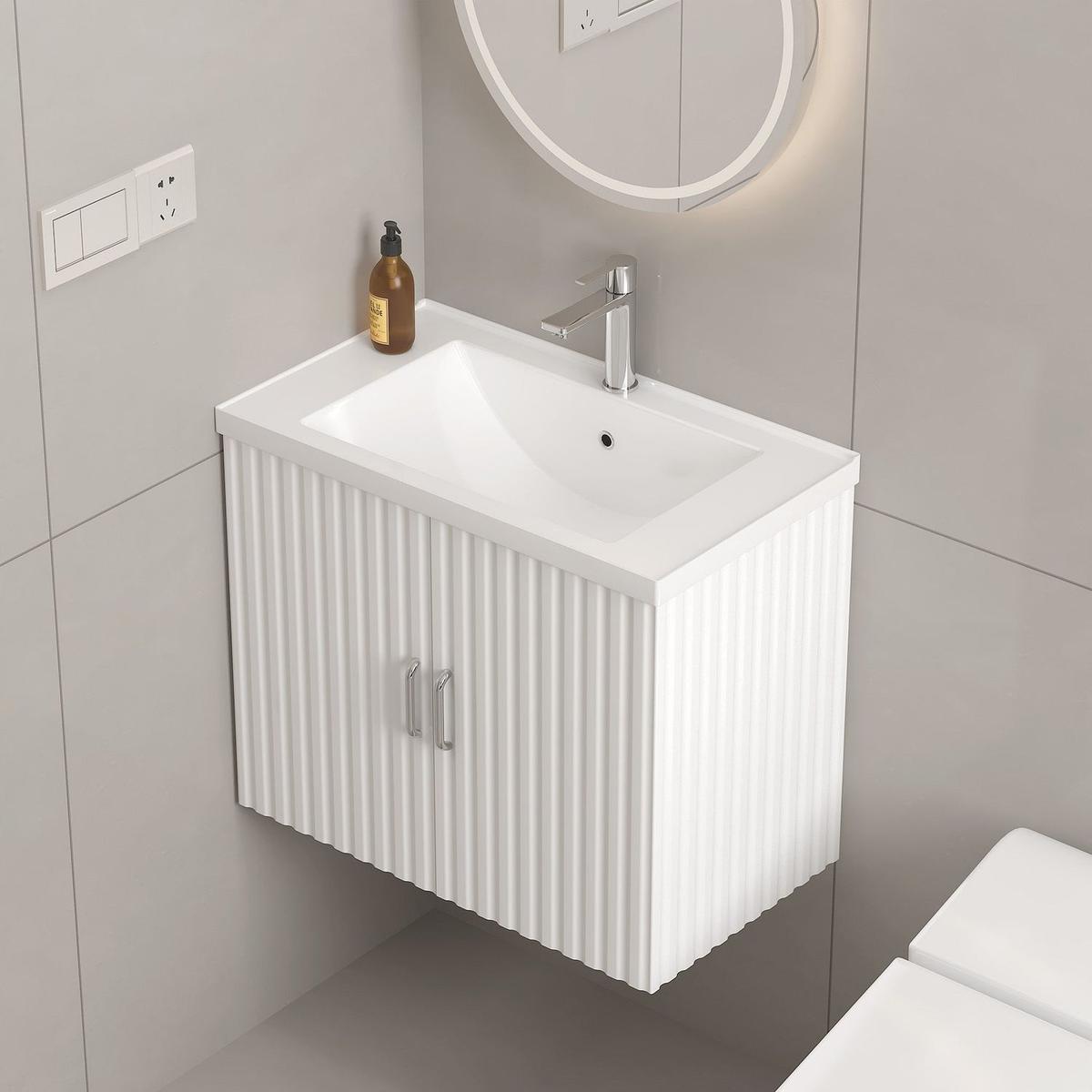 24" Floating Wall Mounted Bathroom Vanity with White Porcelain Sink and Soft Close Doors