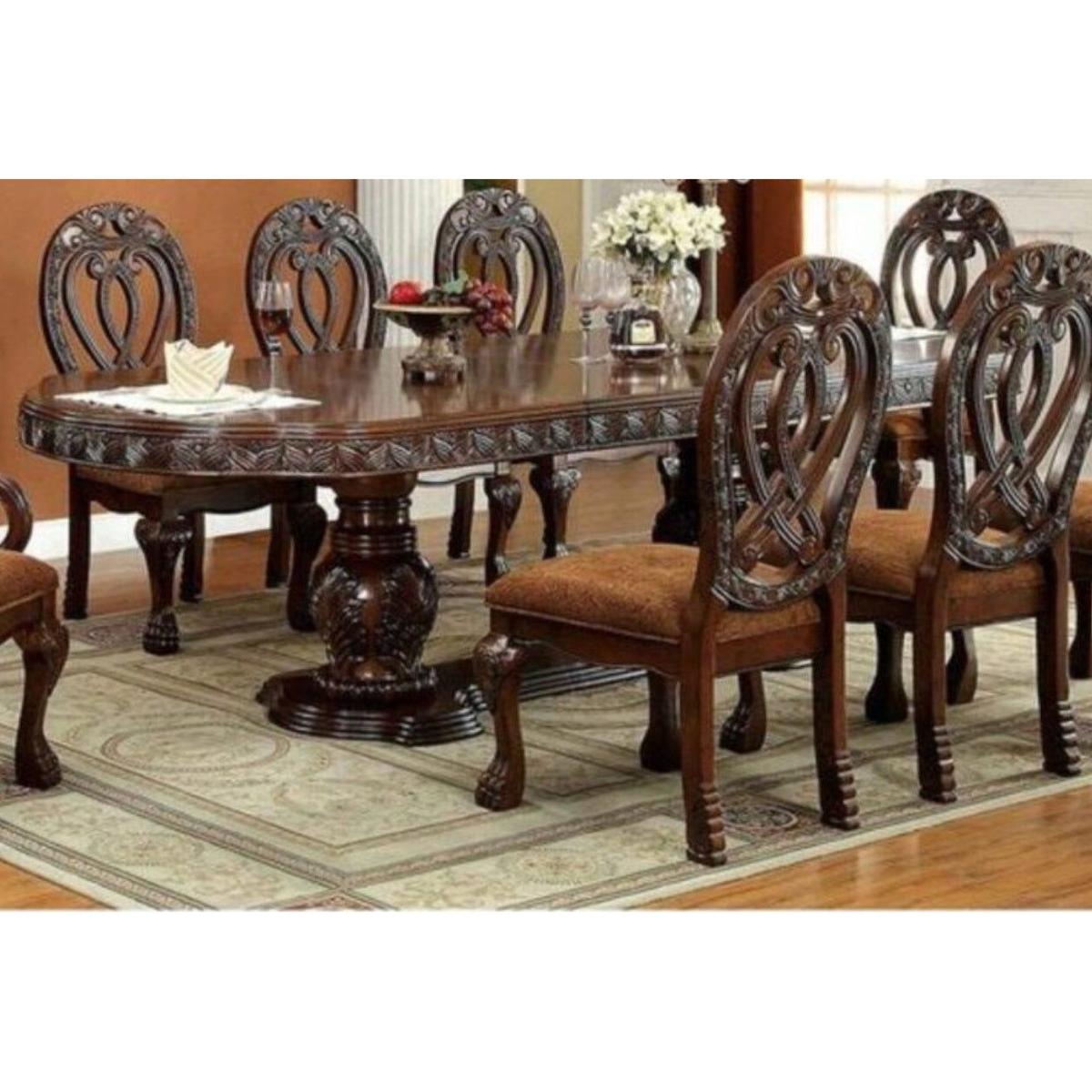 Formal Majestic Traditional Dining Chairs Cherry Solid wood Fabric Seat Intricate Carved Details Set of 2 Side Chairs