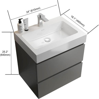 Alice 24" Gray Bathroom Vanity with Sink, Large Storage Wall Mounted Floating Bathroom Vanity for Modern Bathroom, One-Piece White Sink Basin without Drain and Faucet