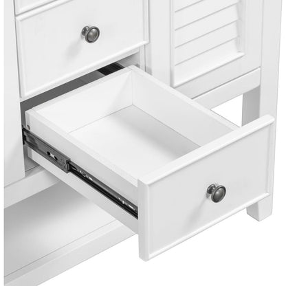 36" Bathroom Vanity without Sink, Cabinet Base Only, Two Cabinets and Drawers, Open Shelf, Solid Wood Frame, White