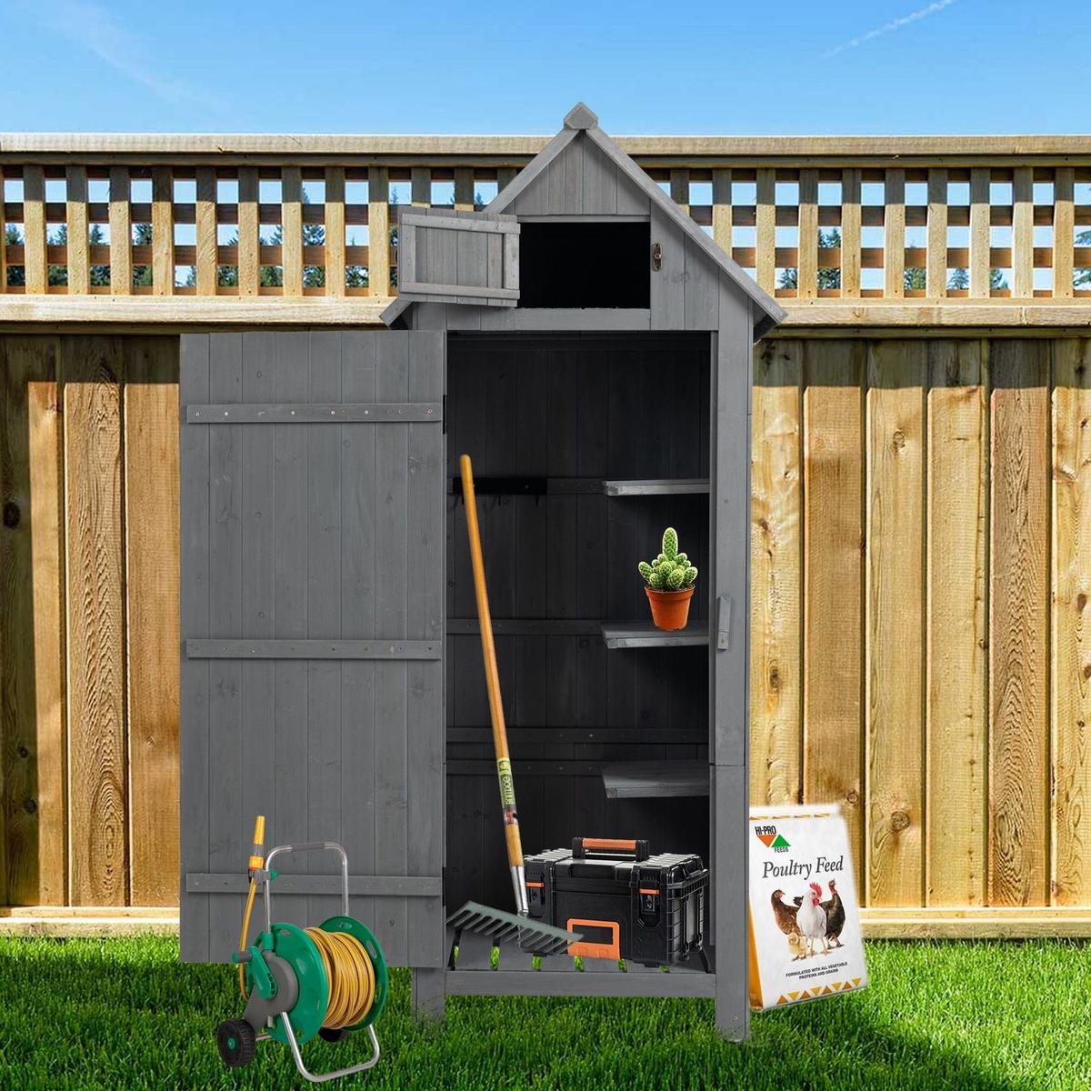 30.3" L X 21.3" W X 70.5" H Outdoor Storage Cabinet Tool Shed Wooden Garden Shed Gray