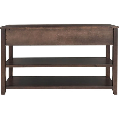 Retro Design Console Table with Two Open Shelves, Pine Solid Wood Frame and Legs for Living Room (Espresso)