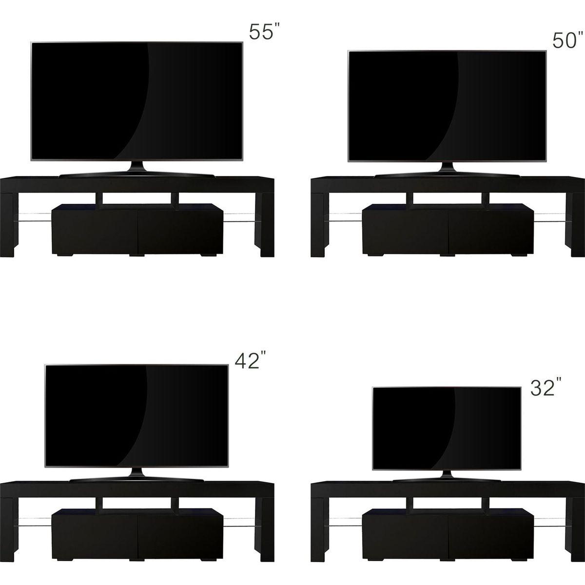 Modern Black TV Stand, 20 Colors LED TV Stand w/Remote Control Lights