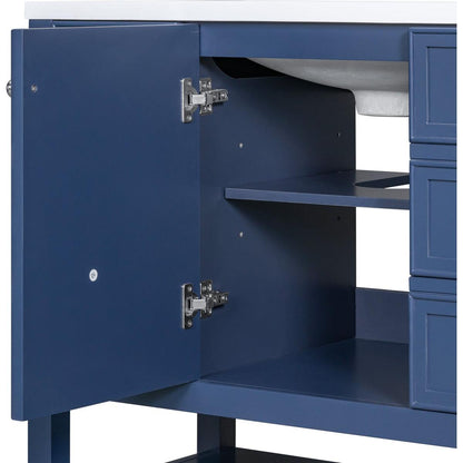 36" Bathroom Vanity with Sink Combo, One Cabinet and Three Drawers, Solid Wood and MDF Board, Blue