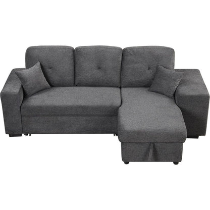 Reversible Sleeper Sectional Sofa Bed with Side Shelf and 2 Stools, Pull-Out L-Shaped Sofa Bed, Corner Sofa-Bed with Storage Chaise Left/Right Hande for Living Room, Blue Black