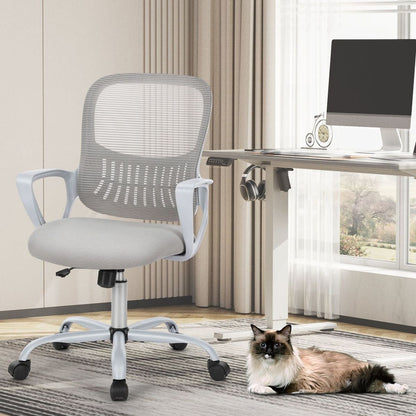 Ergonomic Office Chair Home Desk Mesh Chair with Fixed Armrest Executive Computer Chair with Soft Foam Seat Cushion