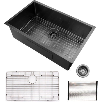 32x19 inch Undermount Kitchen Sink 16 Gauge Stainless Steel Single Bowl Kitchen Sink Gunmetal Black