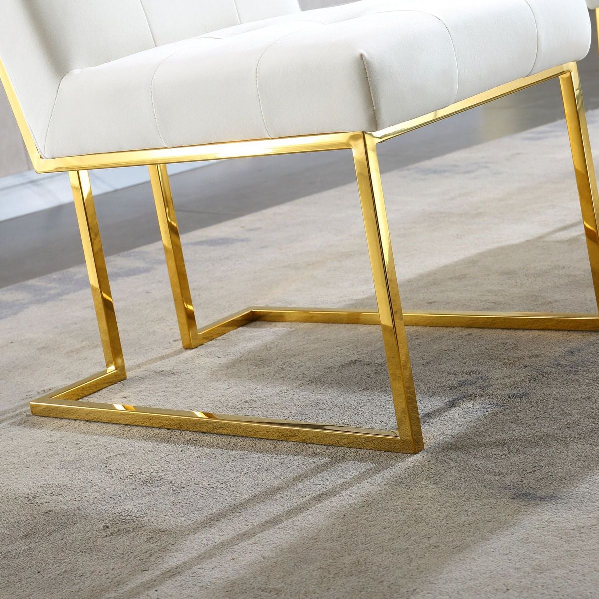 Modern Velvet Dining Chair Set of 2, Tufted Design and Gold Finish Stainless Base