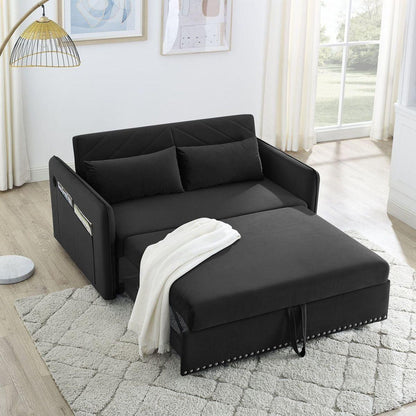 Pull-out sofa sleeper, 3-in-1 adjustable sleeper with pull-out bed, 2 lumbar pillows and side pocket, soft velvet convertible sleeper sofa bed, suitable for living room bedroom.