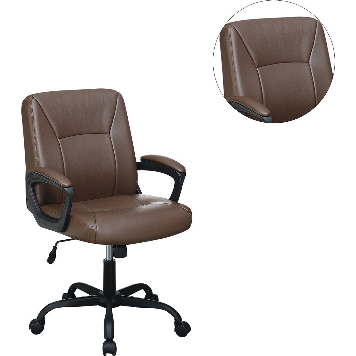 Adjustable Height Office Chair with Padded Armrests, Brown