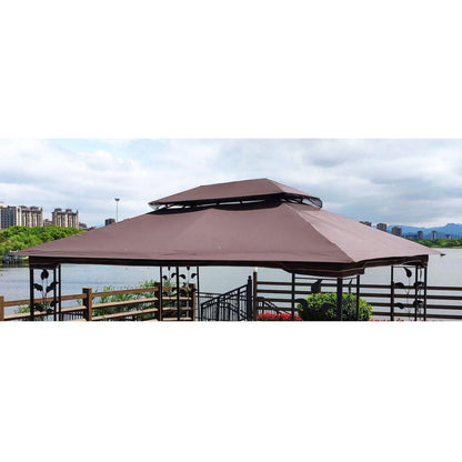 13x10 Ft Patio Double Roof Gazebo Replacement Canopy Top Fabric,Brown