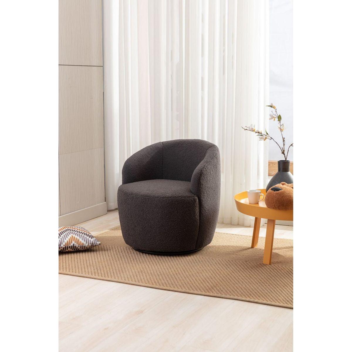 Teddy Fabric Swivel Accent Armchair Barrel Chair With Black Powder Coating Metal Ring,Dark Gray