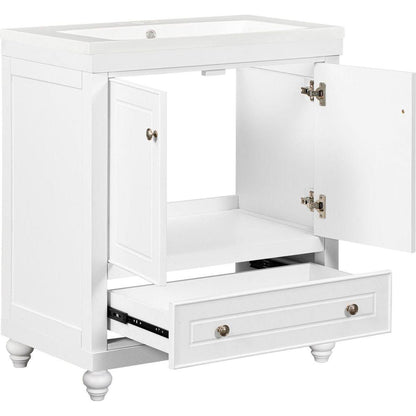 30" Bathroom Vanity with Sink, Combo, Cabinet with Doors and Drawer, Solid Frame and MDF Board, White