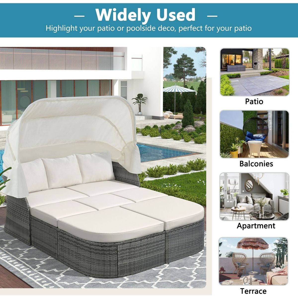 Outdoor Patio Furniture Set Daybed Sunbed with Retractable Canopy Conversation Set Wicker Furniture Sofa Set