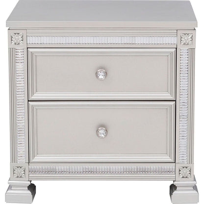 Glamorous Modern Design 1pc Nightstand of 2x Drawers Faux Crystal Knobs Silver Finish Furniture