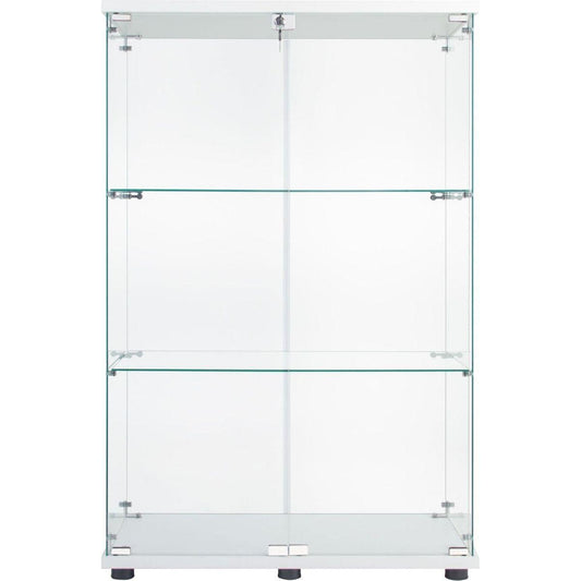 Two Door Glass Cabinet Glass Display Cabinet with 3 Shelves, White