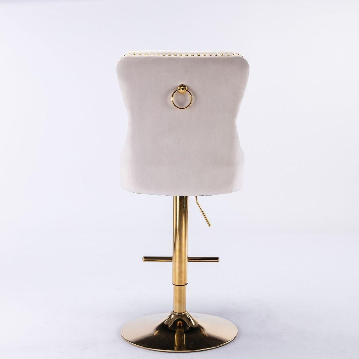 Furniture, Thick Golden Swivel Velvet Barstools Adjusatble Seat Height from 27-35 Inch, Modern Upholstered Bar Stools with Backs Comfortable Tufted for Home Pub and Kitchen Island (Beige, Set of 2) - Streamdale Furniture