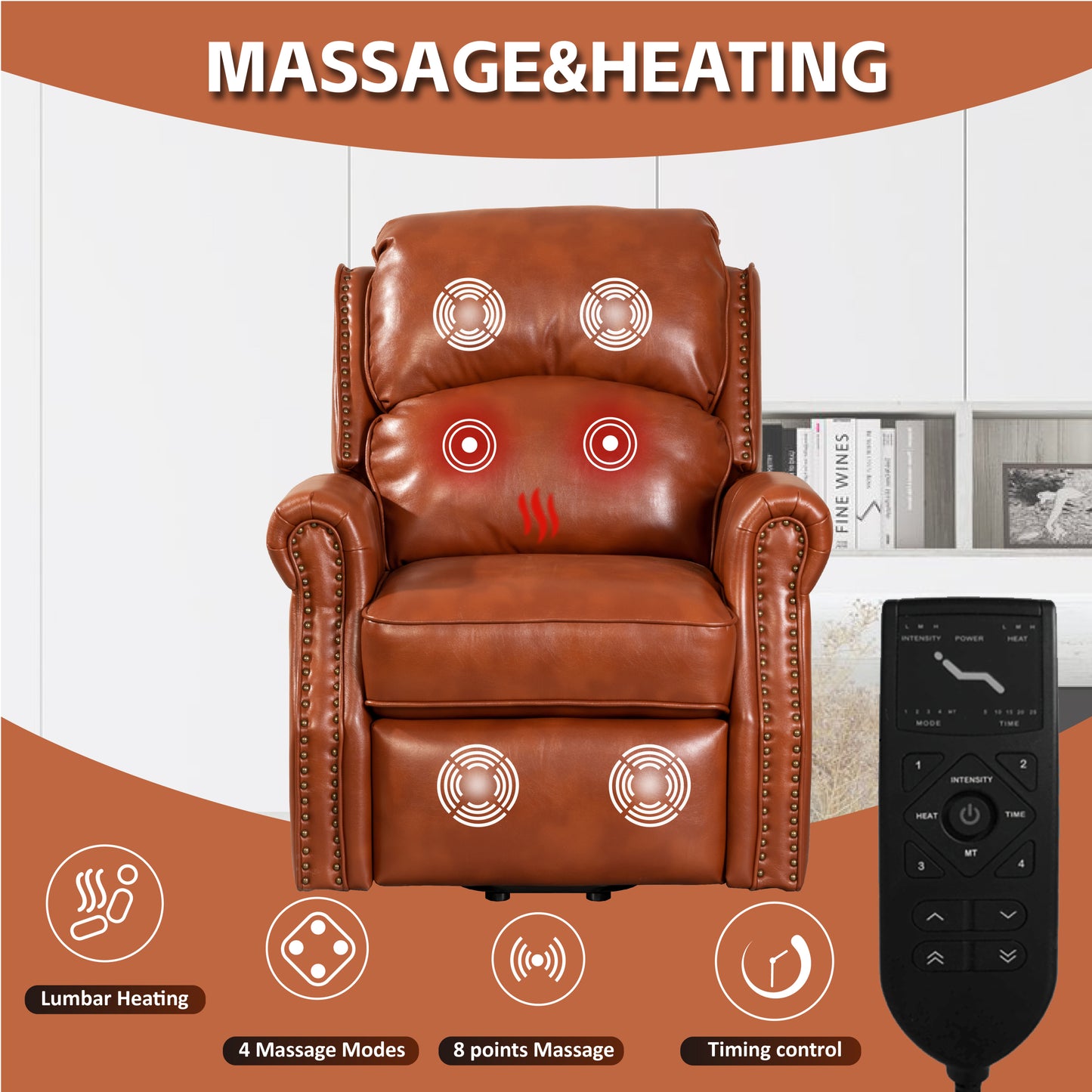 Lehboson Lift Chair Recliners, Electric Power Recliner Chair Sofa for Elderly, massage and heating(Caramel)