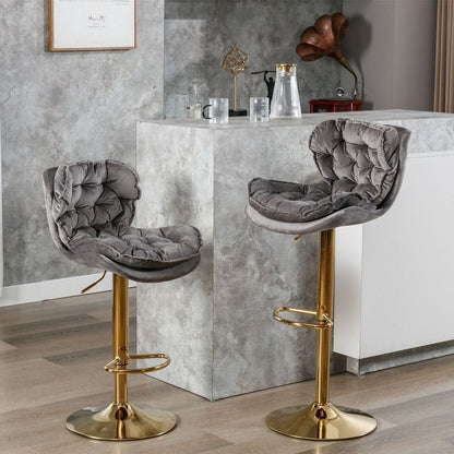 Swivel Bar Stools Set of 2, Velvet Counter Height Adjustable Barstools, Dining Bar Chairs Upholstered Modern Bar Stool for Kitchen Island, Cafe, Bar Counter, Dining RoomGray)