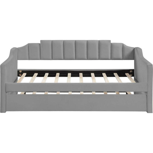 Velvet Daybed with Trundle Upholstered Tufted Sofa Bed, both Twin Size, Grey
