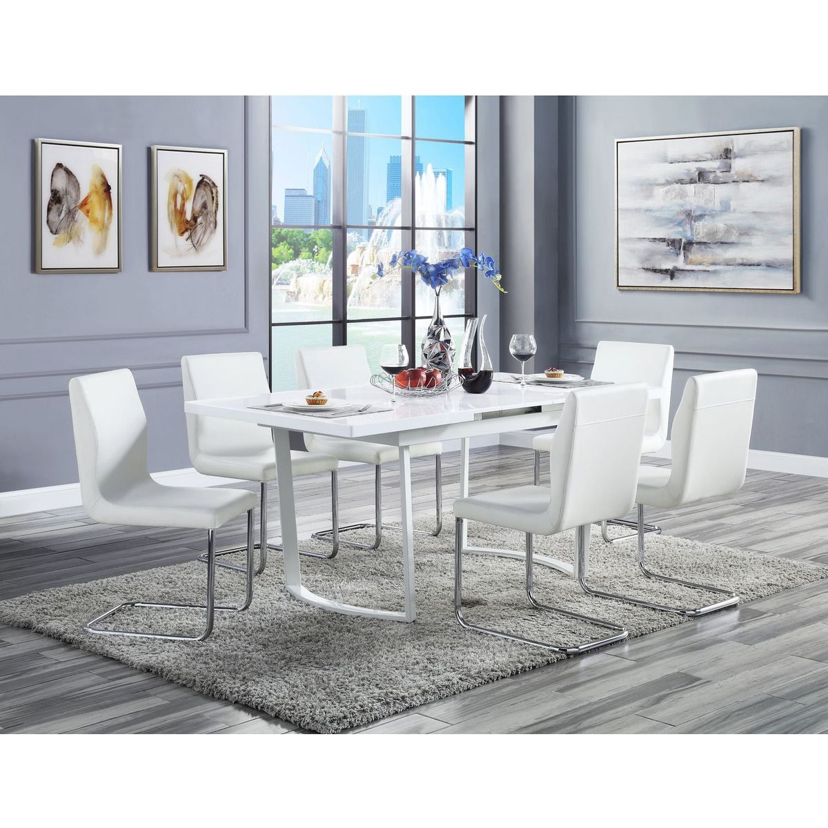 Palton Side Chair (Set-2), White PU & Chrome Finish