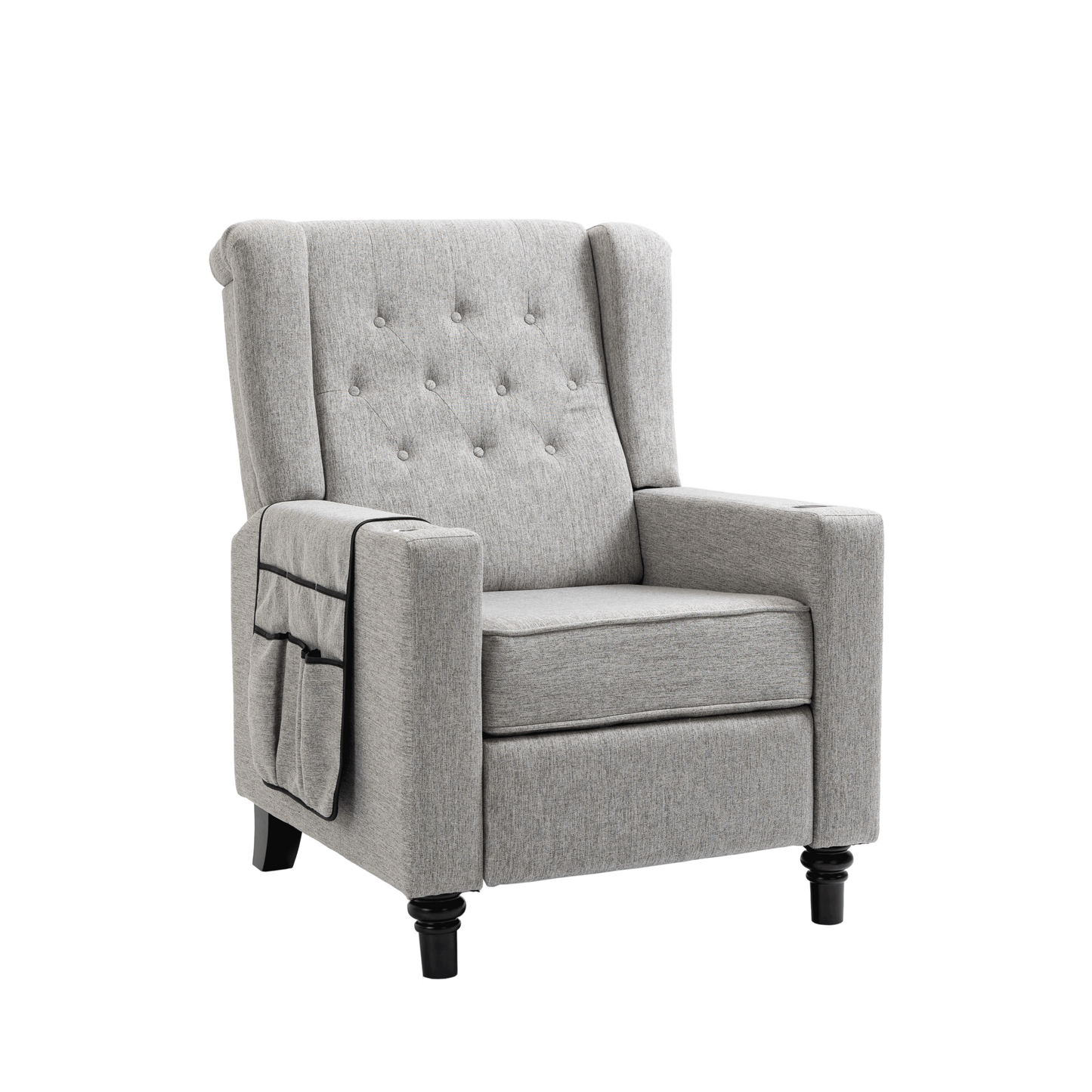 Arm Pushing Recliner Chair, Modern Button Tufted Wingback Push Back Recliner Chair, Living Room Chair Fabric Pushback Manual Single Reclining Sofa Home Theater Seating for Bedroom, Light Gray