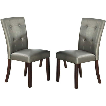 Modern Parson Chairs Silver Faux Leather Tufted Set of 2 Side Chairs Dining Seatings