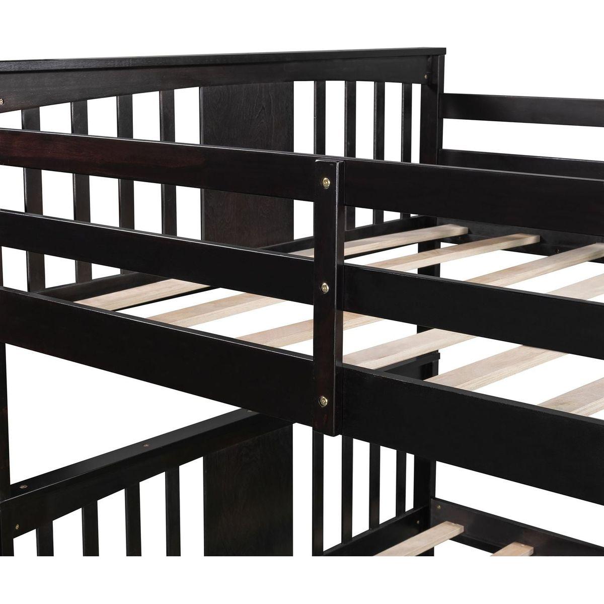 Full over Full Bunk Bed with Drawers and Ladder for Bedroom, Guest Room Furniture-Espresso