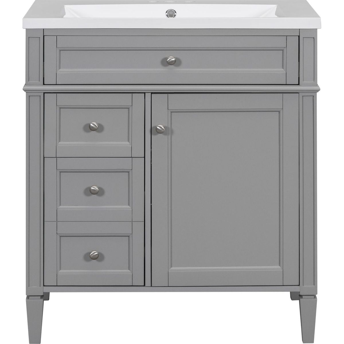 30" Bathroom Vanity with Top Sink, Modern Bathroom Storage Cabinet with 2 Drawers and a Tip-out Drawer, Single Sink Bathroom Vanity