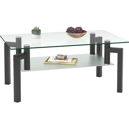 Rectangle Black Glass Coffee Table, Clear Coffee Table, Modern Side Center Tables for Living Room, Living Room Furniture