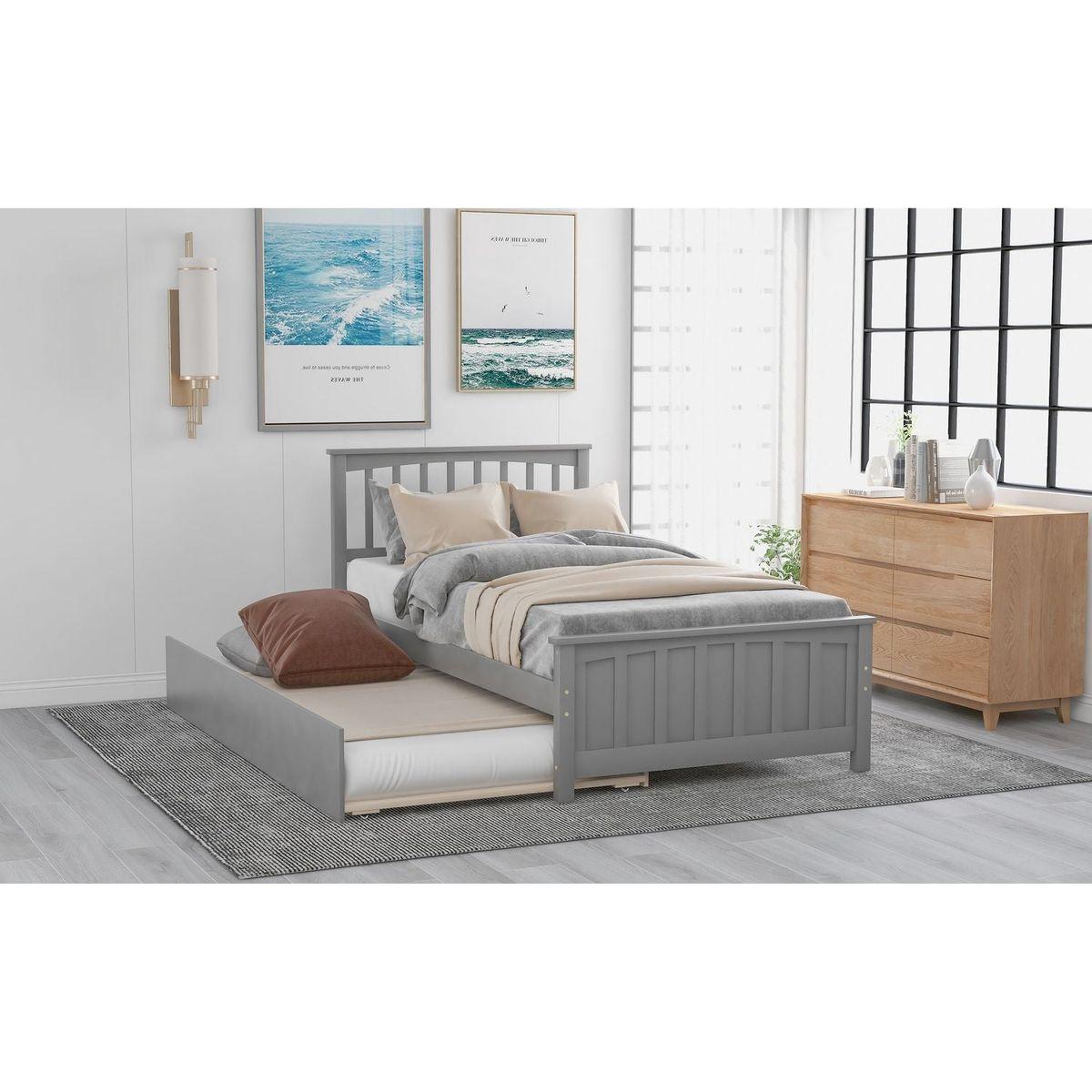 Twin size Platform Bed with Trundle, Gray