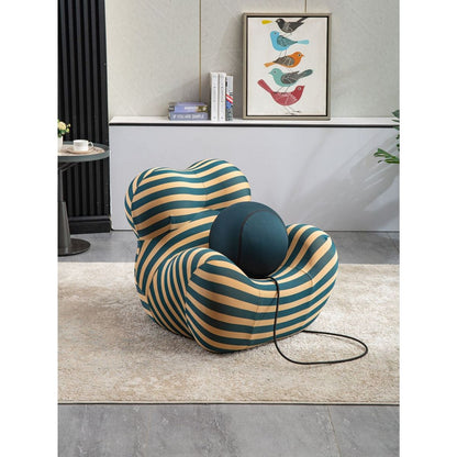 Barrel Chair with Ottoman, Mordern Comfy Stripe Chair for Living Room (3 Colors, 2 Size), Bule & Yellow Stripe and Small Size