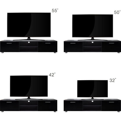 Black TV Stand for 70 Inch TV Stands, Media Console Entertainment Center Television Table, 2 Storage Cabinet with Open Shelves for Living Room Bedroom